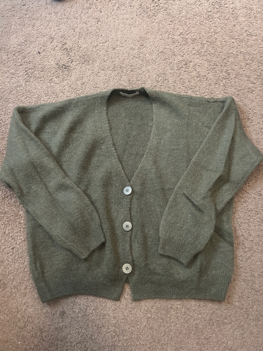 Easy Clothes Mohair Blend V-Neck Olive Green Button Front Cardigan Sweater
